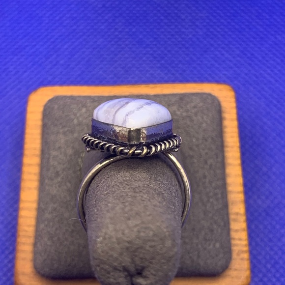 Comfort Curl ADJUSTABLE Dainty Genuine Blue Lace Agate Ring! .925 Silver Overlay - Picture 6 of 15